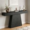 63” Farmhouse Black Console Table with Trapezoidal Design and Wood Grain Details