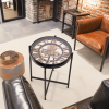 Industrial Style Coffee Table, Side Table with Mechanical Working Clock, Golden Roman Numerals and Clear Tabletop Glass