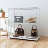 Tempered Glass Display Storage Cabinet with Bluetooth LED Light Strip, Lockable Swivel Casters and Mobile App/Remote Control