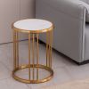 Sintered Stone Round End Table with Gold Stainless Steel Frame and Marble Color Top