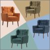 Chenille Upholstered Modern Accent Chair with Matching Waist Pillow and Wood Legs with Foot Pads