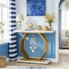 Console Table with Gold Octagon Metal Base and Faux Marble White & Gray Veined Tabletop