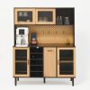 59" H Buffet Sideboard Cabinet with Wine Rack, 2 Bottom Doors, 1 Large Pullout Door, 2 Top Sliding Doors, Power Strip Outlets and Spacious Countertop
