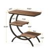 Double C-Shaped End Table with 3 Tier Storage, Rustic Brown Finish and Black Metal Frame