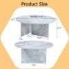 31.4” White Round Coffee Table with Faux Marble Pattern, Two Wide Legs and Non Slip Mats