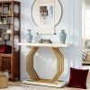 Console Table with Gold Octagon Metal Base and Faux Marble White & Gray Veined Tabletop