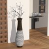 40.2” Tall Standing Designer Floor Vase with Elegant Two-Tone Dark Brown Finish and Natural Woven Texture