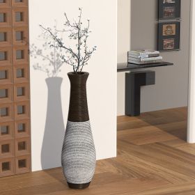 40.2” Tall Standing Designer Floor Vase with Elegant Two-Tone Dark Brown Finish and Natural Woven Texture