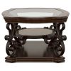 Bianca Merlot 2-Shelf Glass Top Coffee Table with Scroll Detailed Metal Legs