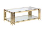Gold Stainless Steel Rectangular Double Layer Coffee Table with Top and Bottom Tempered Glass