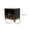 Tile Black Modern Nightstand with 2 Drawers in Gold Finish Square Bedside Table