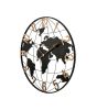 Large Round Black Handcrafted Metal Wall Clock with World Map Design and Vintage Gold Arabic Numerals