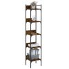 5 Tier Smoked Oak Bookshelf or Display Stand with Adjustable Shelves and Adjustable Foot Pads