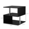 S-Shaped Black Side Table with 3 Tiers and Steel Support Poles