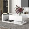 ON-TREND Modern White Coffee Table with Tempered Glass, Wooden Cocktail Table with High-Gloss UV Surface