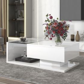 ON-TREND Modern White Coffee Table with Tempered Glass, Wooden Cocktail Table with High-Gloss UV Surface