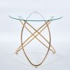 Round Dining Table with Adjustable Length Option, Gold Metal Geometric Legs and Clear Tempered Glass Top