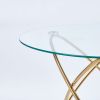 Round Dining Table with Adjustable Length Option, Gold Metal Geometric Legs and Clear Tempered Glass Top