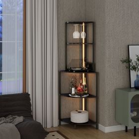 5 Tier Corner Wall Shelf with Multiple Color LED Light Strip, USB Plug and Glass Holders
