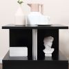 S-Shaped Black Side Table with 3 Tiers and Steel Support Poles