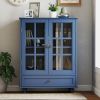 Minimalist Wooden Blue Buffet Sideboard Cabinet with Double Tempered Glass Doors, Adjustable Middle Shelf and Bottom Drawer