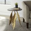 Verna Accent End Table with Gold Metal Leaf Shaped Legs and Walnut Stained Mango Tabletop