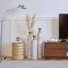 Set of 3, Handcrafted Cylindrical Metal Decorative Floor Vases with Polished & Hammered Gold Finish, and Embossed Body Pattern