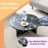 Versatile Black & White Round Coffee Table with Faux Marble Pattern Design