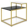 2-Tier Side End Table with Marble Finish Tabletop and Gold Metal Frame