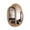 Irregular Wall Mirror with Asymmetrical Wood Frame Design and Wavy Accent Pattern