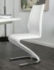 Set of 2, White Leatherette Z Shaped Dining Chairs with Chrome Finish Base