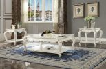 Antique Pearl Coffee Table with Open Bottom Shelf, Queen Anne Legs and Motif Design
