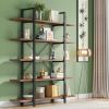 5 Tier H Shape Bookshelf Storage Display Rack with Open Shelves, Adjustable Foot Pads and X Shape Back Support Bar