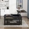 Charcoal Lift Top Coffee Table with Hidden Storage, Dovetail Drawer and Open Shelves