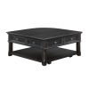 Charcoal Lift Top Coffee Table with Hidden Storage, Dovetail Drawer and Open Shelves