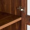 Ezra Glass Door Storage Accent Cabinet with 4 Compartments, 2 Adjustable Shelves and Warm Walnut Finish