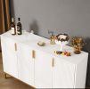 White & Gold Sideboard Buffet Cabinet with 4 Doors, 6 Concealed Compartments and Concave/Convex Design