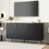 Black Scandinavian Style Entertainment Center, Console or Sideboard Unit with 6 Compartments & 3 Adjustable Shelves & 3 Doors