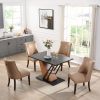 61.8" Extendable Rectangular Dining Table with 3 Piece Splicing Tabletop, Modern Geometric Design Base and 4-6 Seating Capacity