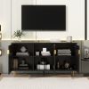 Black Scandinavian Style Entertainment Center, Console or Sideboard Unit with 6 Compartments & 3 Adjustable Shelves & 3 Doors