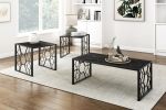 Modern 3-Piece Table Set with Fluted Marble Print Tempered Glass Tops and Intricate Geometric Metal Design Base