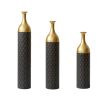 Set of 3, Tall Black and Gold Metal Vase Set in Three Different Sizes
