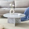 31.4” White Round Coffee Table with Faux Marble Pattern, Two Wide Legs and Non Slip Mats