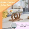 Modern Style Clear Glass Top MDF Coffee Table with Natural Wood Color Base