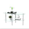 Transparent Oval Tempered Glass Coffee Table with 3-Layer Design and Stainless Steel Legs
