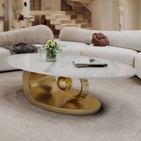 Marble Coffee Table with Gold Sculptural Stainless Steel Base