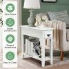 2 Tier End Bedside Sofa Side Table Narrow Nightstand with 1 Drawer and Open Lower Shelf