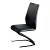 Set of 2, Contemporary Z-Shaped Dining Chairs in Black Leatherette with Chrome Silver Base