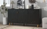 Black Scandinavian Style Entertainment Center, Console or Sideboard Unit with 6 Compartments & 3 Adjustable Shelves & 3 Doors