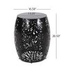 20.5” Metal Barrel Shape End Table with Iron Cut Design, Tropical Palm Leaf Pattern and Outdoor or Indoor Usage